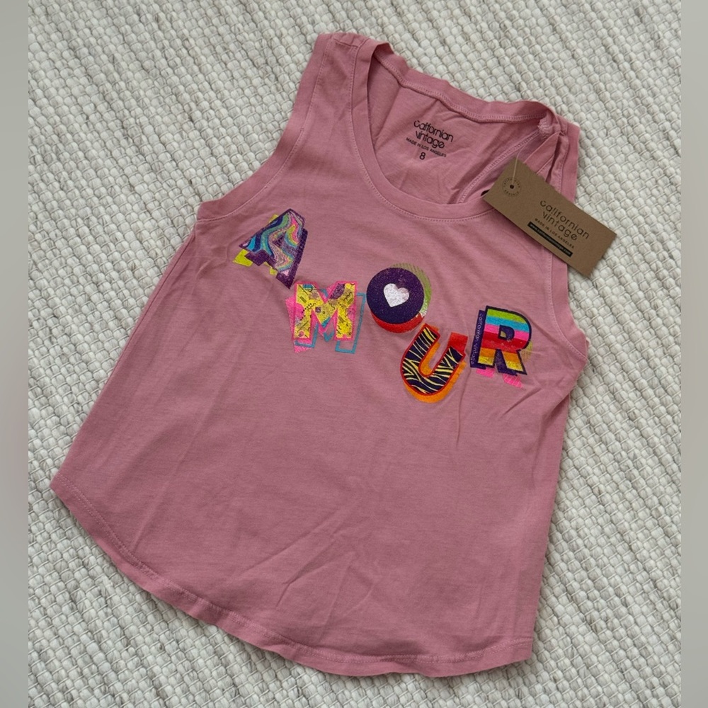 NWT CALIFORNIA VINTAGE Girls Pink Amour Tank Top - Girls Size 8 Years